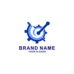 gear tech logo vector blue