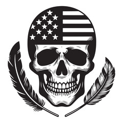 American Skull with Feathers Silhouette a Patriotic Emblem