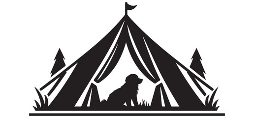 Dog in Tent Silhouette Camping Buddy Vector Illustration