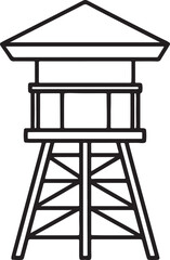 lifeguard tower line art, black outline, vector and illustration, coloring book page line art drawing