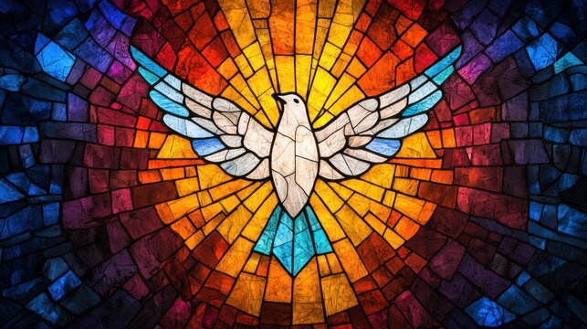 Colorful Stained Glass Holy Spirit Dove Symbolizing Pentecost Celebration