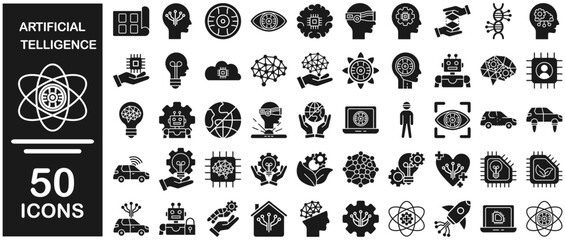 Artificial Intelligence Line Editable Icons set. Vector illustration in modern thin line style of AI technology and possibilities, machine learning 