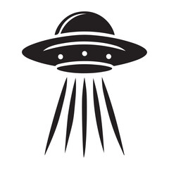 Minimalist Alien Spaceship UFO Vector Illustration with Light Beams
