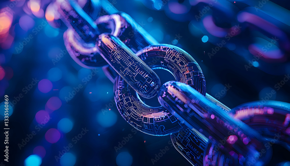 Aufkleber digital chain connection with glowing circuitry against a dark background