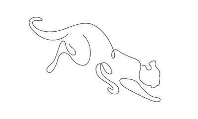 A minimalist, one-line drawing of a feline creature a leopard