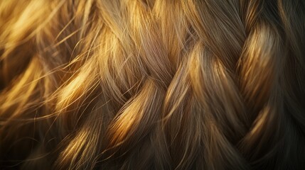 Naklejka premium Close-Up of Beautiful Blonde Hair in a Braid with Golden Highlights