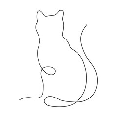 Simple continuous single one line drawing of a cat