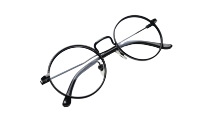 Round black eyeglasses isolated on transparent background