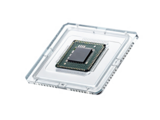 Microchip in protective case, showcasing technology and innovation