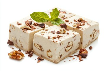 Delicious halva segments against a white background