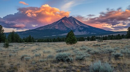 Fototapeta premium A majestic mountain landscape with dramatic colorful cloud formations