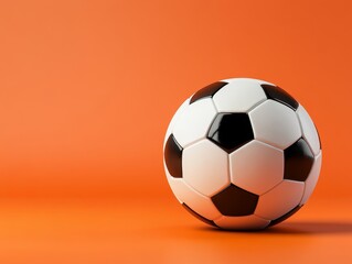 Naklejka premium Dynamic Soccer Ball Still Life: A Vibrant Study of Sport and Form on Orange Canvas, Evoking Energy and Precision in a Single, Striking Composition