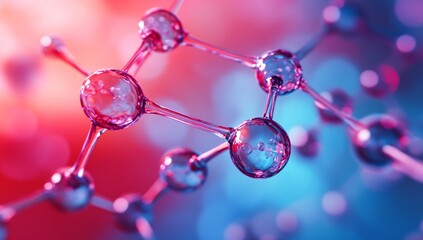 Molecular Structure in vibrant colors.  Detailed, 3D representation of interconnected atoms