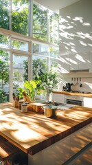 Fototapeta premium Sustainable kitchen prep scene modern home photography sunlit environment playful shadows concept
