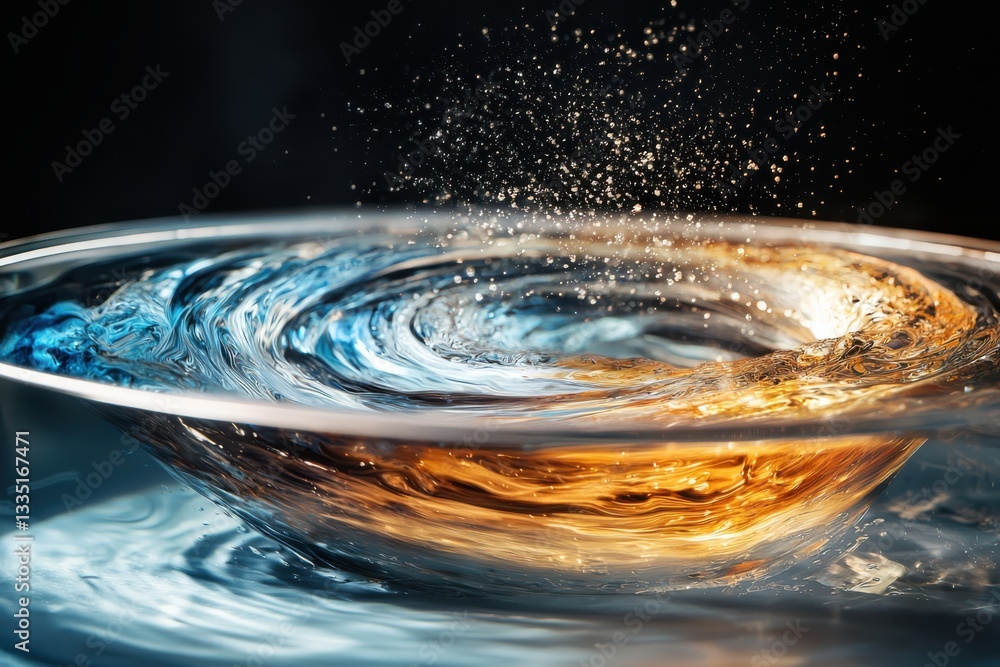 Poster dynamic fluid motion in test tank experimental science setup captivating swirls and colors focused i