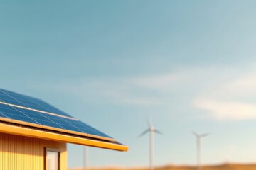 Obraz premium modern home showcasing various alternative energy sources like solar panels and wind turbines in clean minimalistic