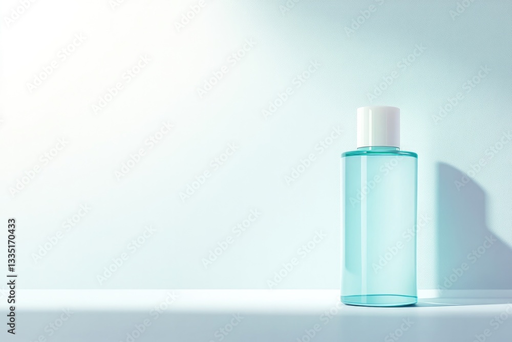 Poster sleek bottle of moisturizing lotion placed on clean white surface with soft shadows designed for min