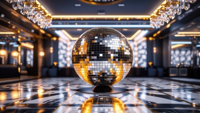 Disco ball in elegant party hall