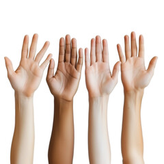 Ultra HD PNG of bunch group of hands up showing support isolated on transparent background