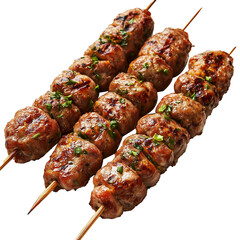 Ultra HD PNG of spicy vibrant sekh kebab meat with sticks jalapeno isolated on transparent background