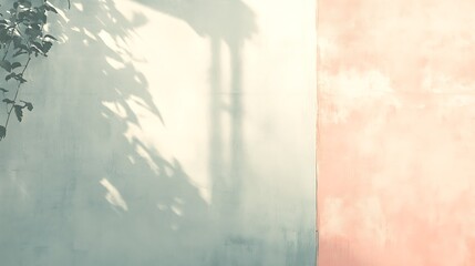 Obraz premium A textured wall surface with shadows from natural foliage displays