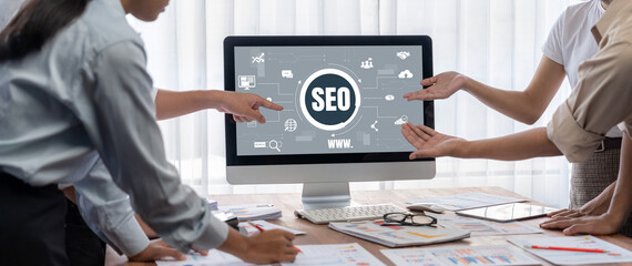 SEO search engine optimization for brisk e-commerce and online retail business showing on computer...