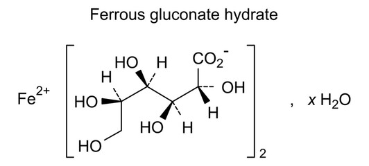 Chemical structure of ferrous gluconate hydrate, drug substance