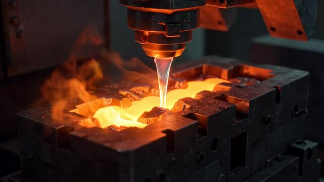 Automated molten metal casting process in an industrial mold