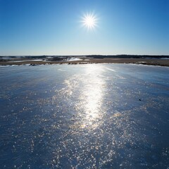 Obraz premium Midafternoon sunlight reflected on shimmering white field aerial perspective nature scene