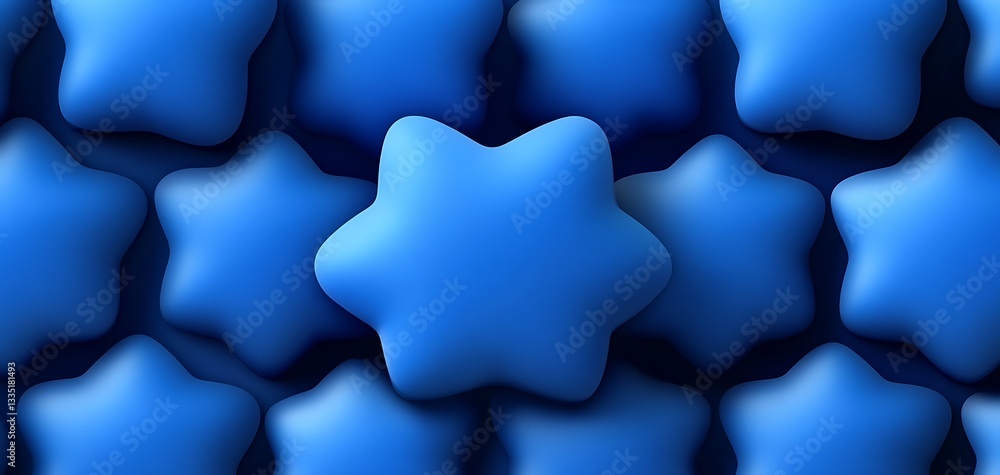 Poster illustrative rendering of a seamless pattern of blue three-dimensional stars