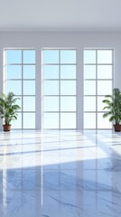Fototapeta premium Bright studio with pristine white backdrop indoor plant arrangement photography setup modern interior straight-on view minimalist design