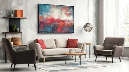 Fototapeta premium Modern Room with Abstract Art and Natural Daylight