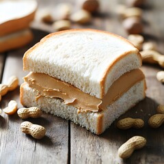 Delicious Peanut Butter Sandwich on Wooden Table