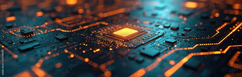 Aufkleber Data science concept with computer circuitry, orange data streams. Artificial intelligence, machine learning background. Tech futuristic innovation. solution. Modern digital technology. Datum
