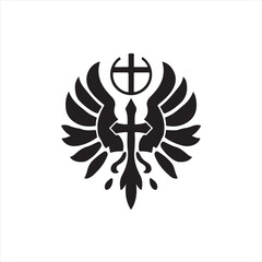 Obraz premium Black and white vector logo silhouette illustration Pentecost, classic and elegant design, composed of geometric shapes, clean lines, and balanced symmetrical elements.eps