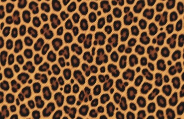 Seamless leopard print pattern with realistic fur texture. Fashionable spotted wild animal repeating design. Decorative, stylish fur textile. Luxury mammal skin background for fashion, clothes, decor.