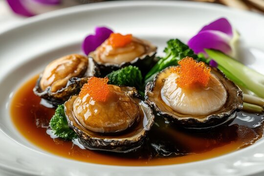 Elegant abalone on a white dish rich shellfish