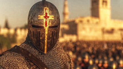 Fototapeta premium Templar Knight Gazing Towards Jerusalem on a Sunny Day