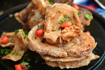 Fried Greaves. Crispy Pork Belly (crackling) with pepper on top.