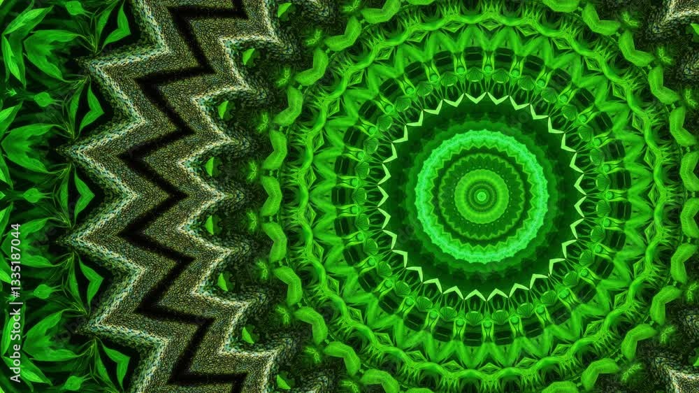 Poster Intricate green mandala design featuring layered patterns and textures in a vibrant display