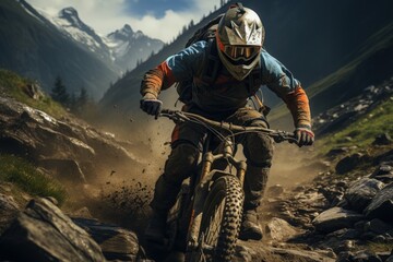Obraz premium A group of cyclists on a mountain biking trail