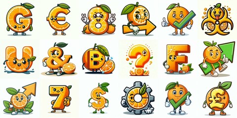 Cartoon citrus  Lettering Typeface. AI generated illustration