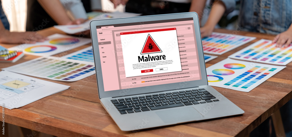 Aufkleber Cyber attacking concept. Malware alert showing on computer screen display scam and threat detection on computer system or online server to be removed brisk.