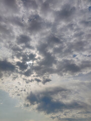 Storm dark clouds. Grey dramatic cloudy sky. Full frame. Copy space.