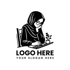 Hijab clad female working on computer. Modern Islamic lifestyle vector