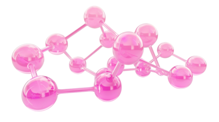 Pink molecule structure with connected spheres and rods isolated on a white background 3D render