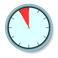 A blue round clock with an expiring time of 5 seconds. Vector illustration