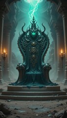 Majestic Throne in a Mysterious Ancient Temple with Ethereal Glow