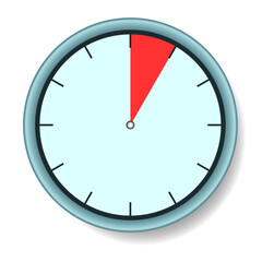 A blue round clock with a clocked time of 5 seconds. Vector illustration