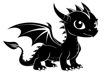baby dragon line art silhouette vector illustration
